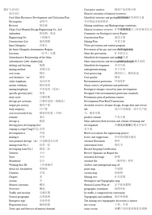 煤矿专业词汇