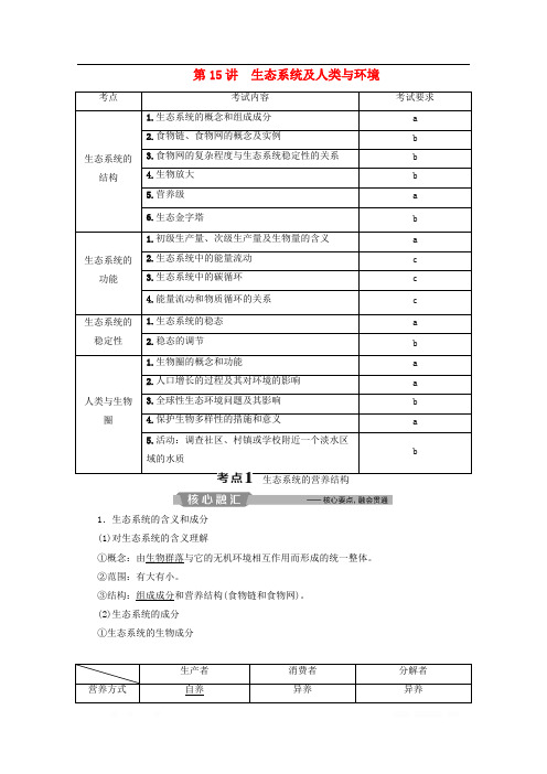 浙江省2020版高考生物二轮复习第15讲生态系统及人类与环