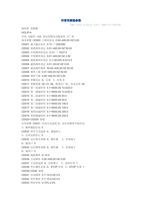 海利普变频器参数