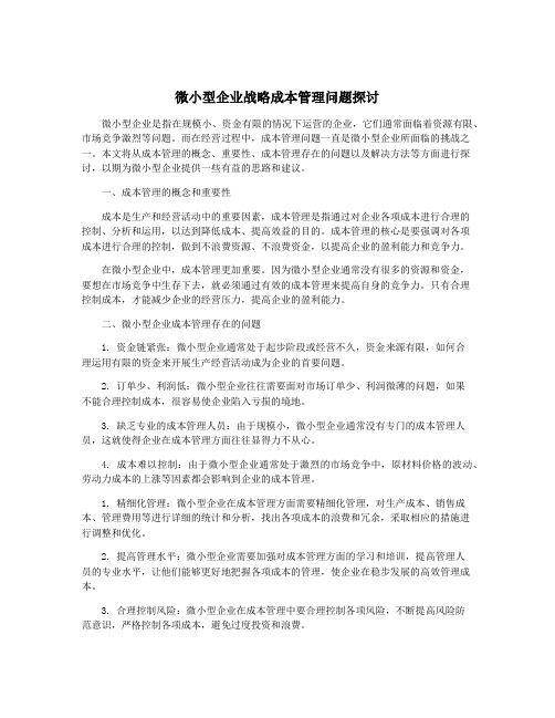 微小型企业战略成本管理问题探讨