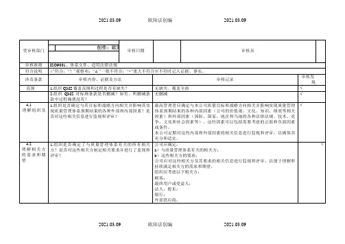 ISO9001-内审检查表(附检查记录)之欧阳法创编