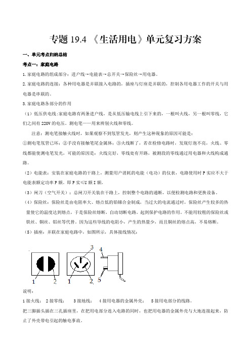 中考物理19.4《生活用电》单元复习方案(解析版)