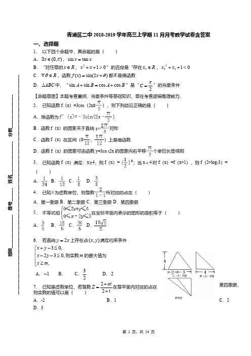 青浦区二中2018-2019学年高三上学期11月月考数学试卷含答案