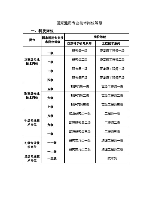 国家通用专业技术岗位等级分类标准1