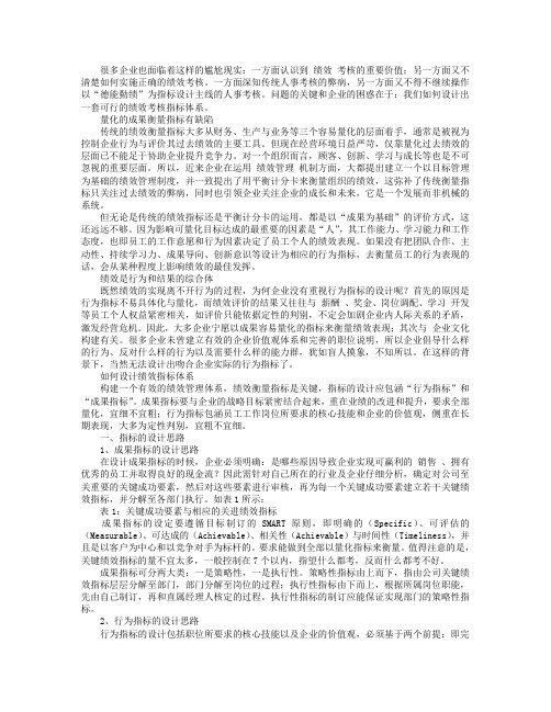 绩效管理的指标设计及运作思路