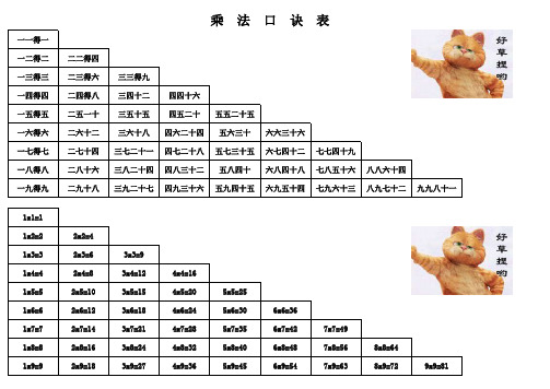 乘法口诀表打印版