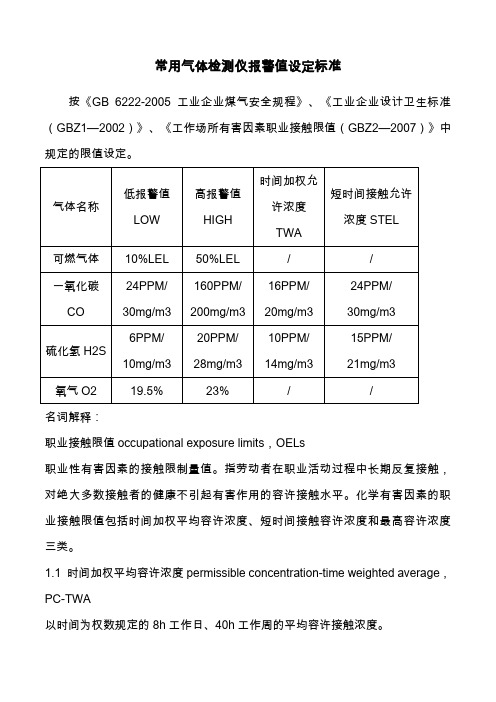 四合一气体检测仪报警值设定标准