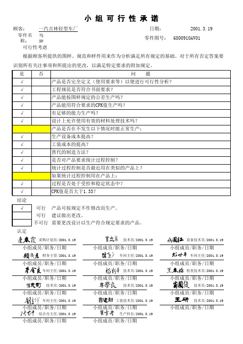 小组可行性承诺