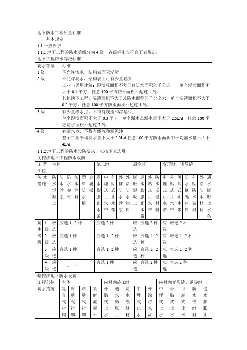 地下防水工程质量标准