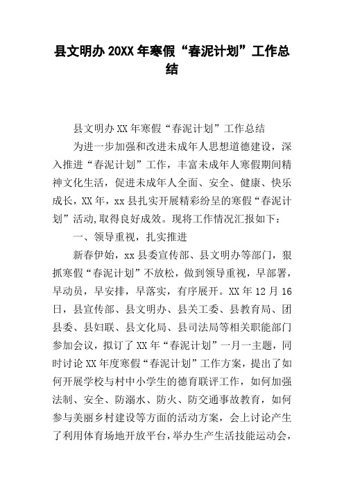 县文明办20xx年寒假“春泥计划”工作总结