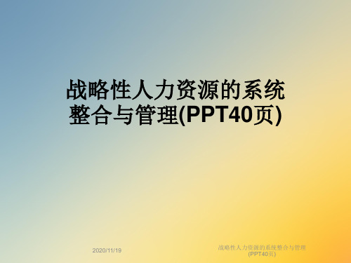 战略性人力资源的系统整合与管理(PPT40页)