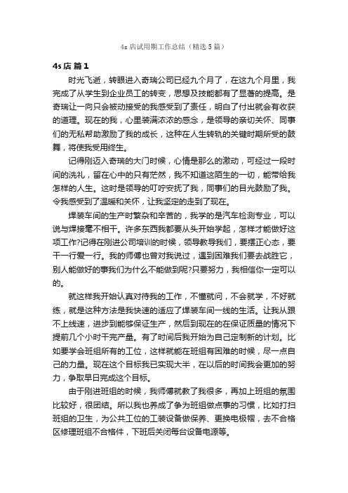4s店试用期工作总结(精选5篇)