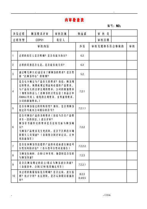 26个过程内审检查表(问题清单)