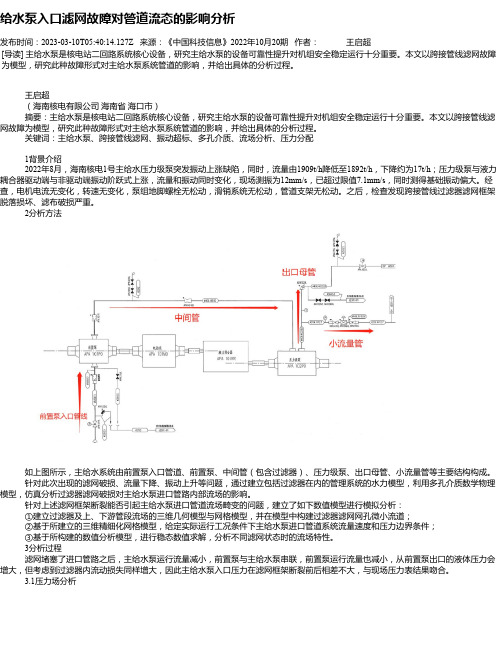 给水泵入口滤网故障对管道流态的影响分析