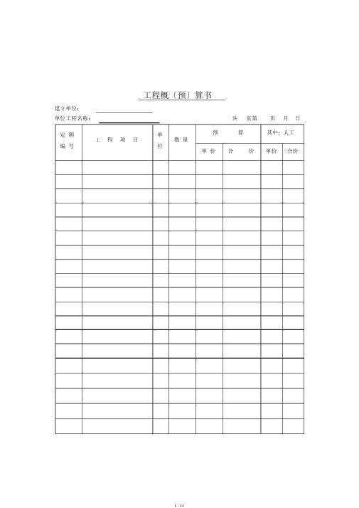 (最新)工程预算表格