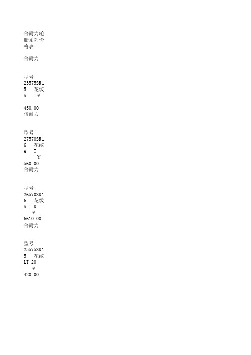 2012最新倍耐力轮胎系列价格表