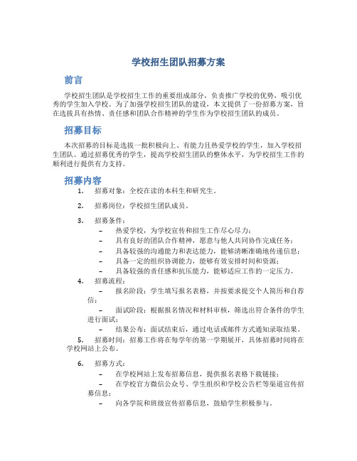 学校招生团队招募方案