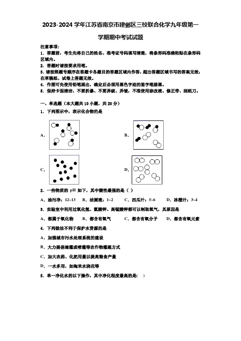 2023-2024学年江苏省南京市建邺区三校联合化学九年级第一学期期中考试试题含解析