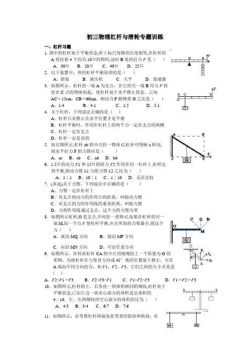 初三物理杠杆与滑轮专题训练