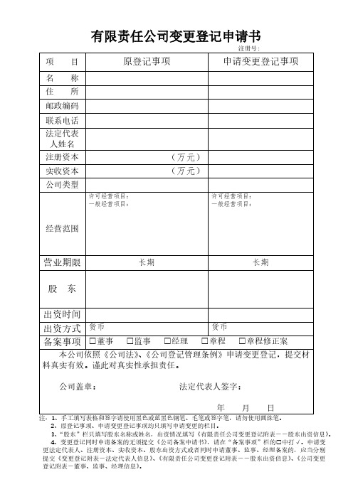 企业法人股东变更全套资料