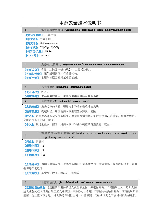 甲醇MSDS