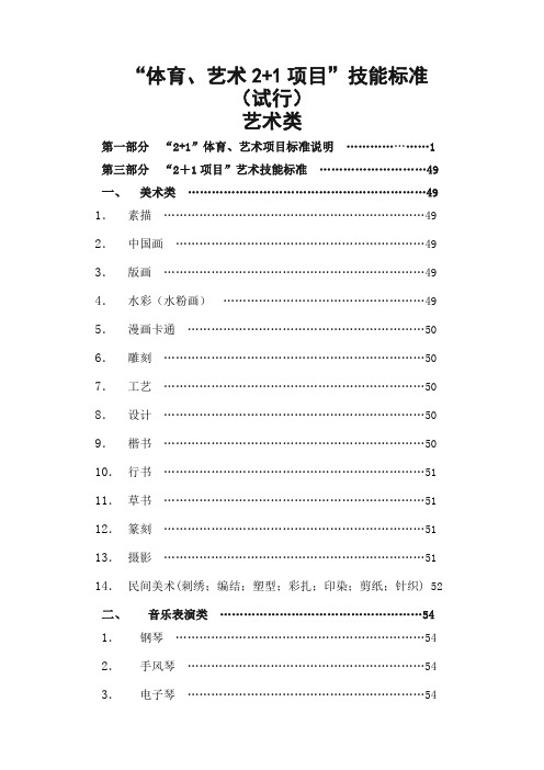 体育艺术项目指导考核标准艺术类