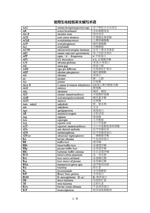 常用生化检验英文缩写术语总结