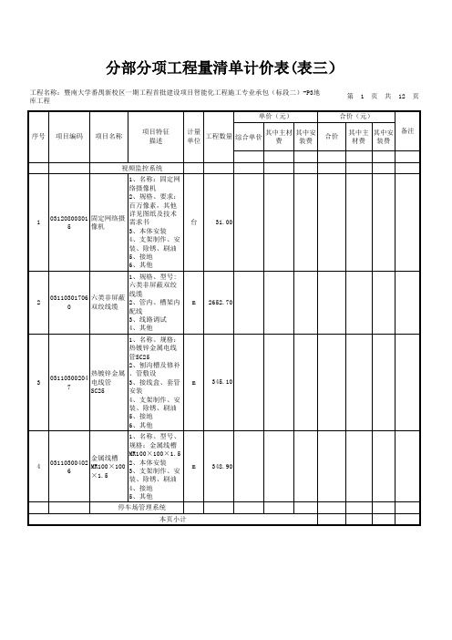 表1—3分部分项工程量清单与计价表