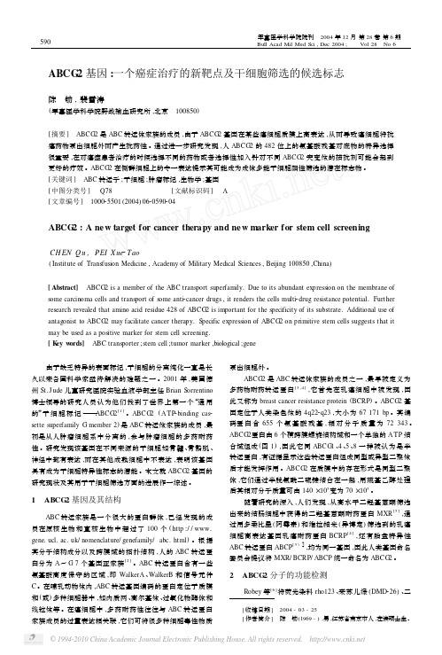 ABCG2基因_一个癌症治疗的新靶点及干细胞筛选的候选标志