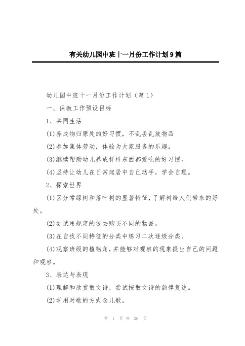 有关幼儿园中班十一月份工作计划9篇