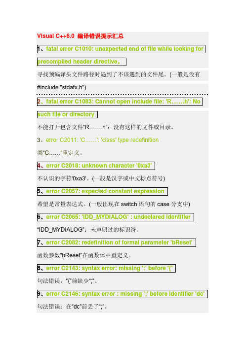 Visual_c++6.0常见错误提示汇总