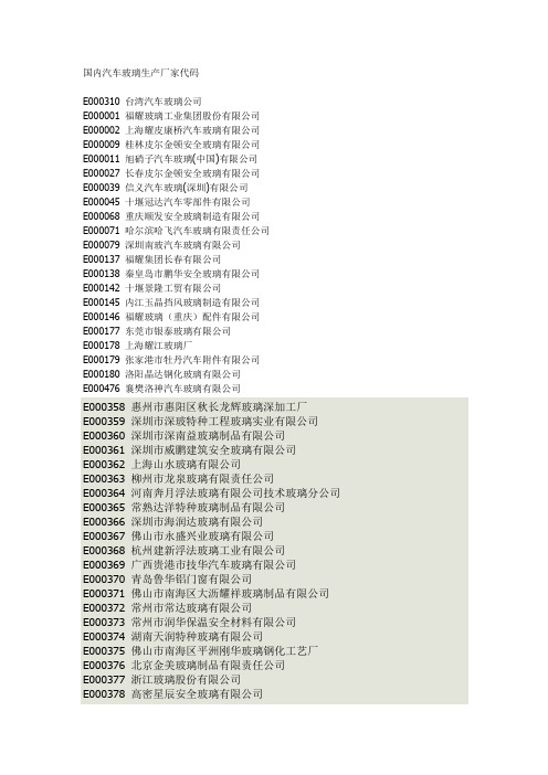 国内汽车玻璃生产厂家代码