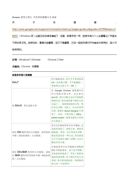 Chrome 使用心得之 开发者快捷键大全V1