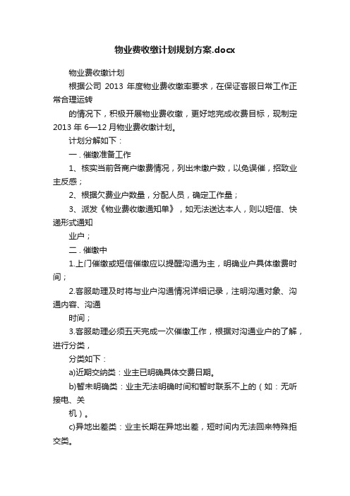 物业费收缴计划规划方案.docx