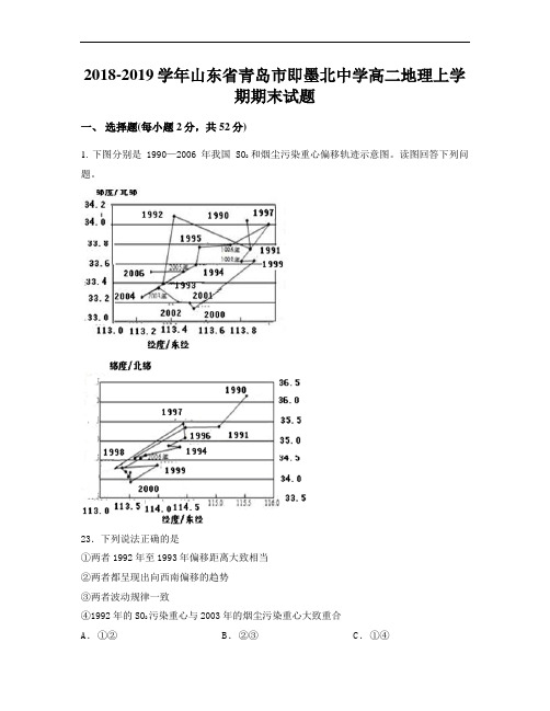 2018-2019学年山东省青岛市即墨北中学高二地理上学期期末试题