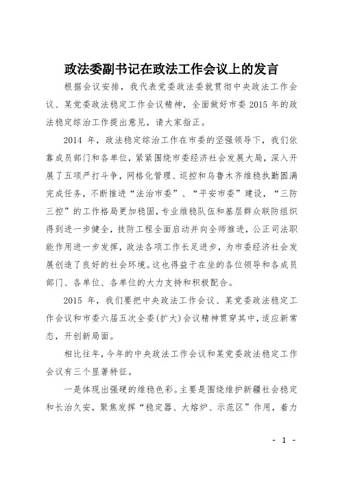 政法委副书记在政法工作会议上的发言