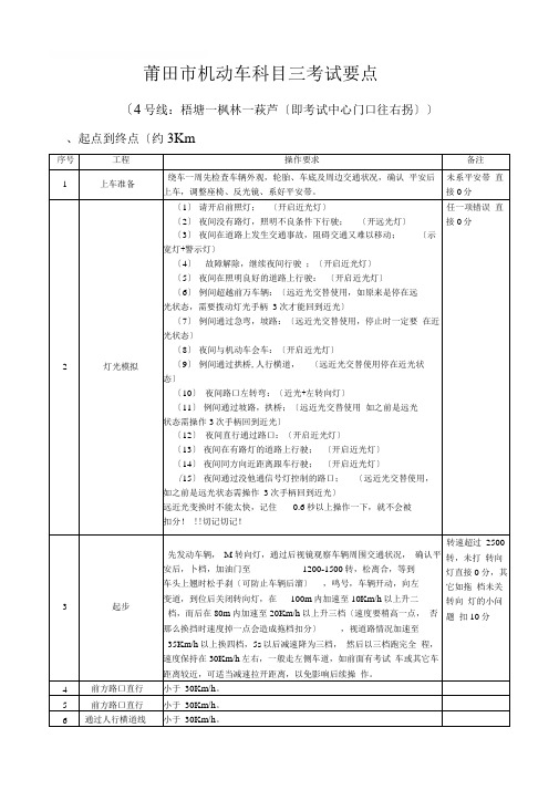 莆田机动车科目三考试要点