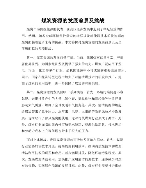 煤炭资源的发展前景及挑战