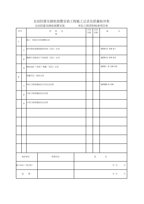 版8全站防雷及接地装置安装工程施工记录及质量验评表