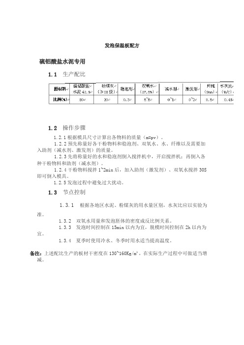 发泡保温板配方