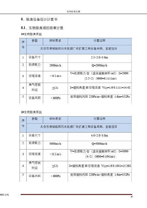 除臭设备设计计算书