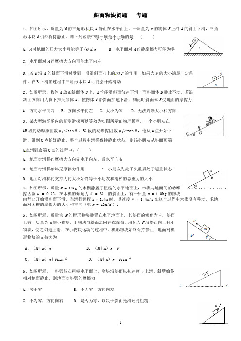 人教版 高中物理 必修一   力  斜面物块问题  专题