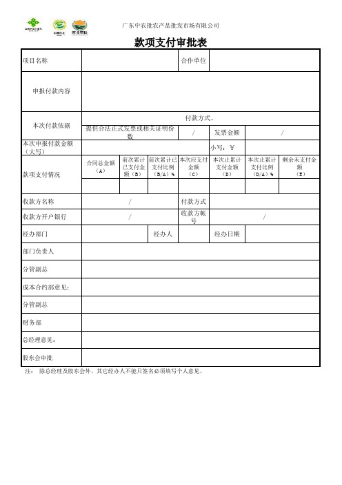 款项支付审批表