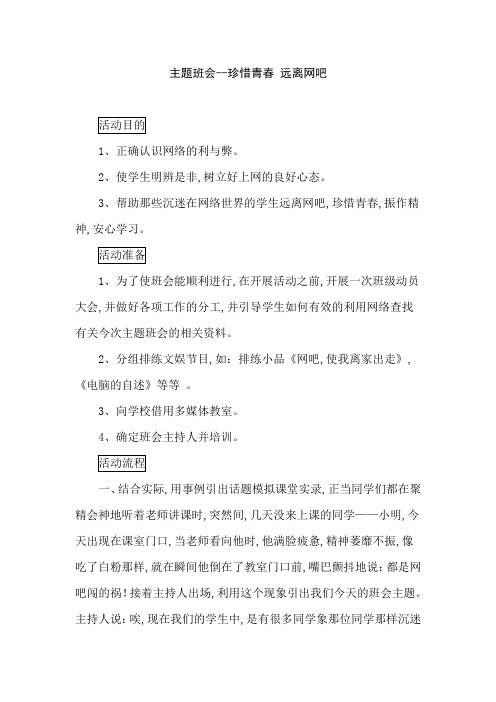 主题班会--珍惜青春 远离网吧 