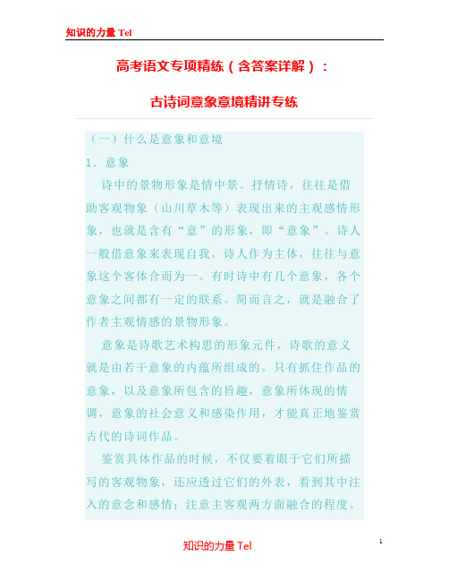 高考语文专项精练(含答案详解)：古诗词意象意境精讲专练