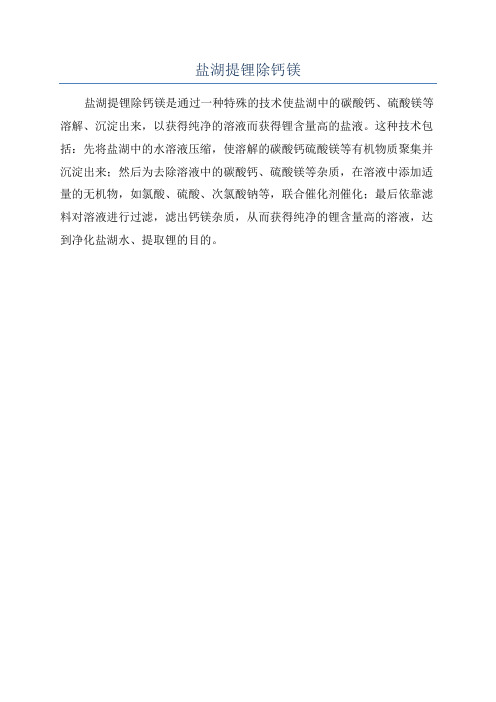 盐湖提锂除钙镁