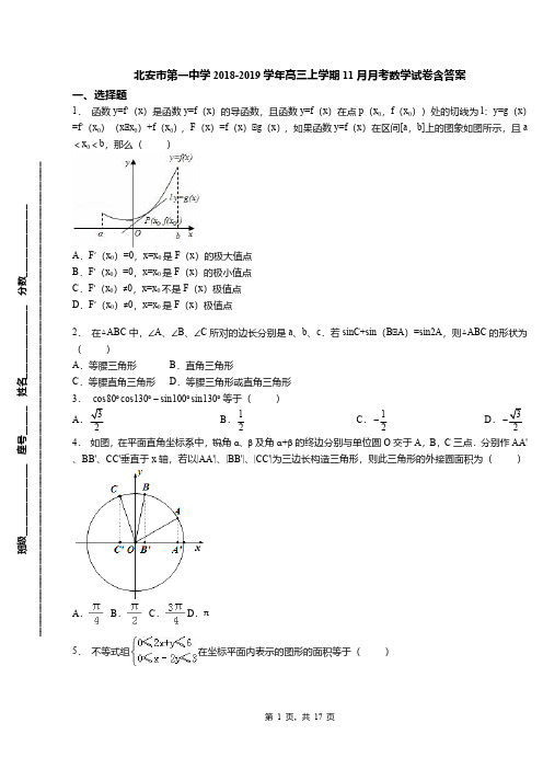 北安市第一中学2018-2019学年高三上学期11月月考数学试卷含答案