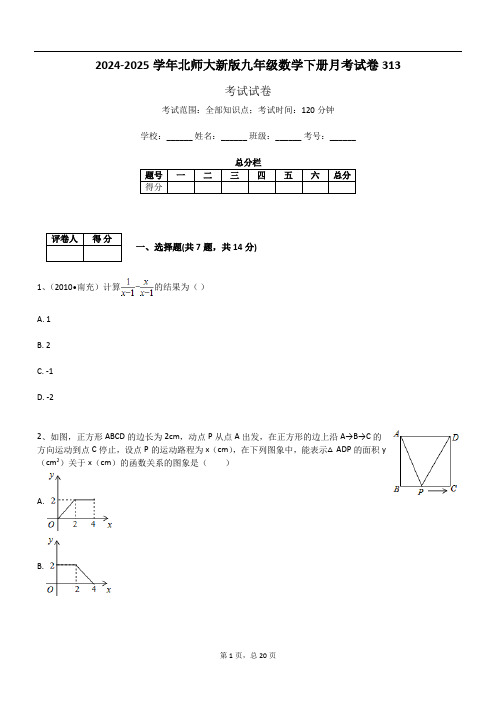 2024-2025学年北师大新版九年级数学下册月考试卷313