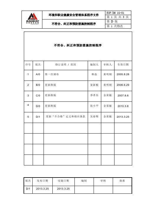 EOP DM 16 01 不符合、纠正和预防措施控制程序--D 1