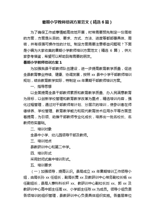 暑期小学教师培训方案范文（精选6篇）